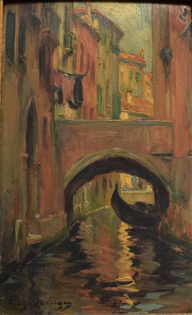 Georges LAVERGNE (1863-1942) : Pont à Venise....