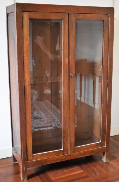 null Oak low window, two doors with bevelled glass. Height 140 - Width 85 - Depth...