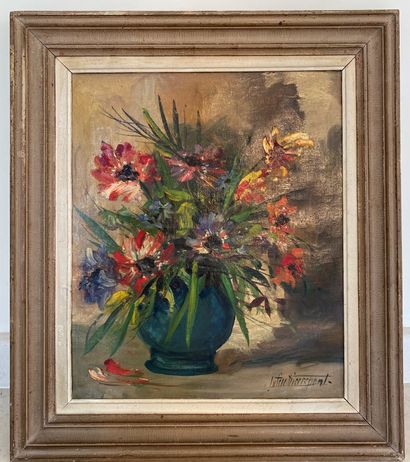 null Lutetia PIERREPONT (XIXth-XXth century) : Anemones and tulips. Oil on canvas...