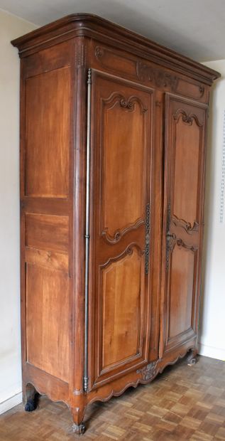 null Rustic cherrywood cupboard opening with two moulded doors. Height 246 - Width...