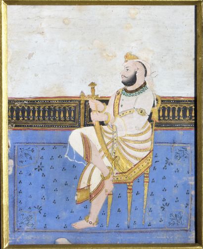 Indian miniature with gouache: Man with sword....
