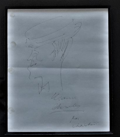 null Charles TRENET: Profiles of Max Jacob and Maurice Chevalier. Two ink drawings....