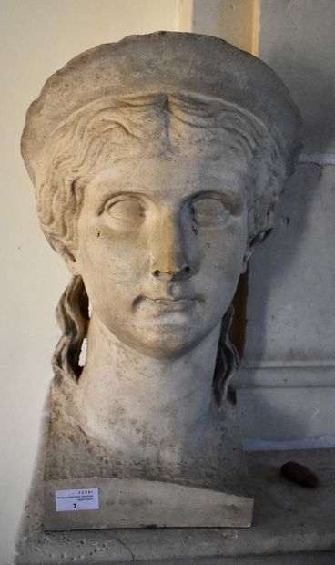 null SCULPTURE of a head of Minerva. Reconstituted stone. Bearing an inscription...