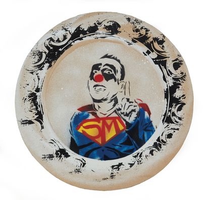 null Mimi the clown (né en 1974) : Super Clown, 2012. Bombe et pochoir sur carton....