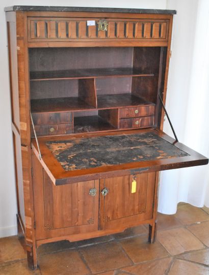 null A Louis XVI style marquetry straight SECRETARY (missing veneer). Height 139...