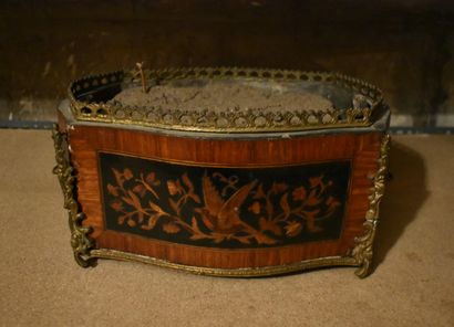 null A veneered garden box with foliage and birds, bronze and gallery mount. End...