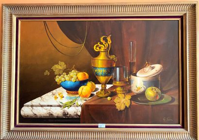 null TWO PROCEDURES : Still life with a hanap - View of Venice. Height 60 - Width...