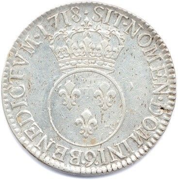 null LOUIS XV 1715-1774. Ecu Vertugadin en argent 1718 9 = Rennes. Ci 2095 (30,21...