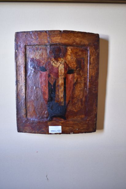 null ICÔNE sur bois : Christ Pantocrator. Haut. 31 - Larg. 25 cm