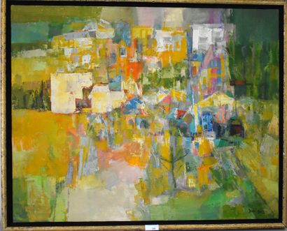 null Jean KALISCH (20th c.): Village in Sonoma City. Canvas signed lower right, titled...