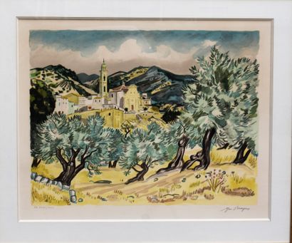 null Yves BRAYER (1907-1990) : The steep village. Lithograph in colours, signed lower...