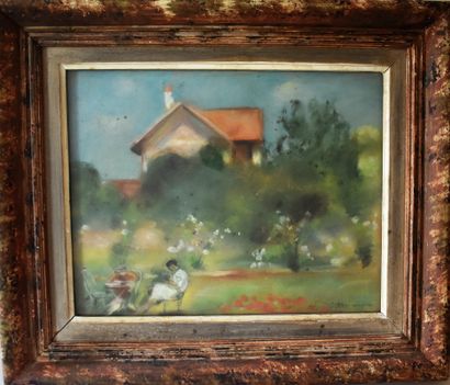 null Henry OTTMANN (1877-1927) : Au jardin. Pastel signé en bas à droite. Haut. 24,5...