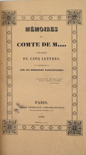 null PONTGIBAUD (Ch.-A. de Moré). Mémoires du comte de M.... Paris, Victor Thiercelin,...