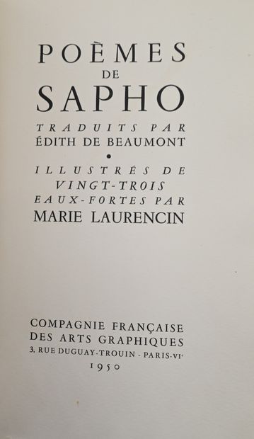 null LAURENCIN (M.). Poems of Sapho. Translated by Edith de Beaumont. P., Cie des...