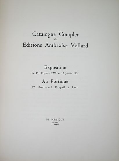 null VOLLARD. Catalogue complet des éditions Ambroise Vollard. P., Le Portique, 1930....