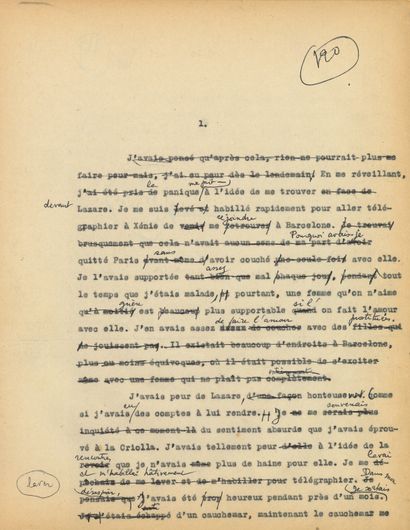 null Georges BATAILLE (1897-1962) Le Bleu du ciel. Corrected typescript; 173 leaves...