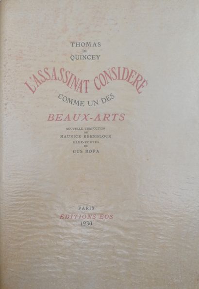 null QUINCEY (Thomas de). Assassination considered as one of the Fine Arts. New translation...