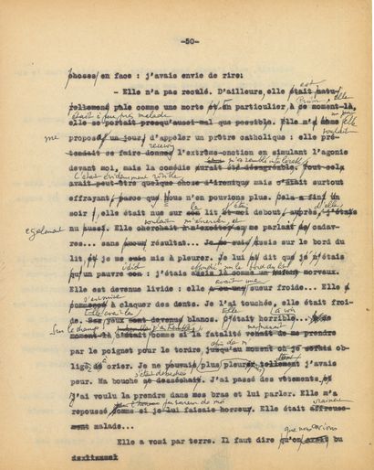 null Georges BATAILLE (1897-1962) Le Bleu du ciel. Tapuscrit corrigé ; 173 feuillets...