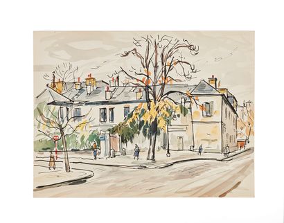 null Attributed to Takanori OGUISS (1901-1986)

House in town

Watercolour and Indian...