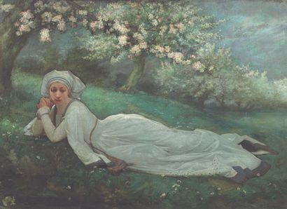 null Marie BRACQUEMOND (1841-1916)

Young girl lying under an apple tree in bloom

Oil...