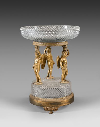 Gilt bronze and cut crystal table top with...