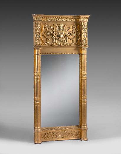 Gilded and stuccoed wood mirror, the uprights...