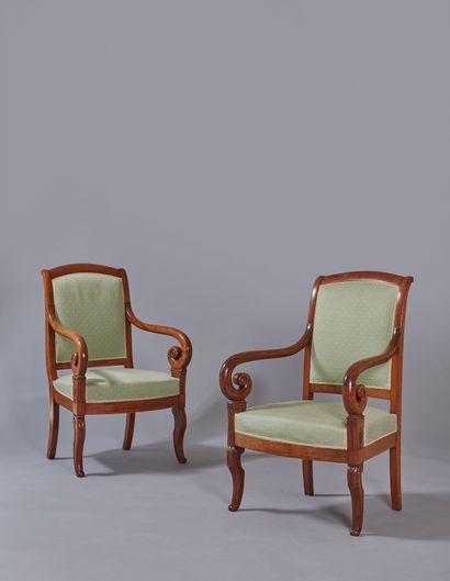 Pair of mahogany armchairs with slightly...