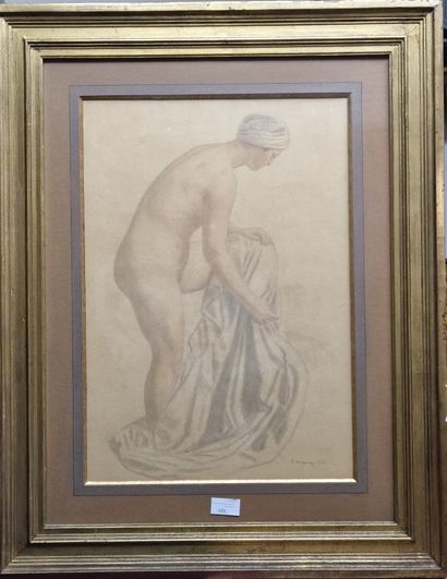 null Jules MIGONNEY (1876-1929): Nude with drape. Drawing and watercolour, signed...
