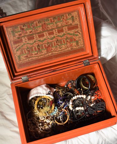 null LOT OF Fancy JEWELRY and SWATCH WATCHES in three boxes, one of which is in Indian...
