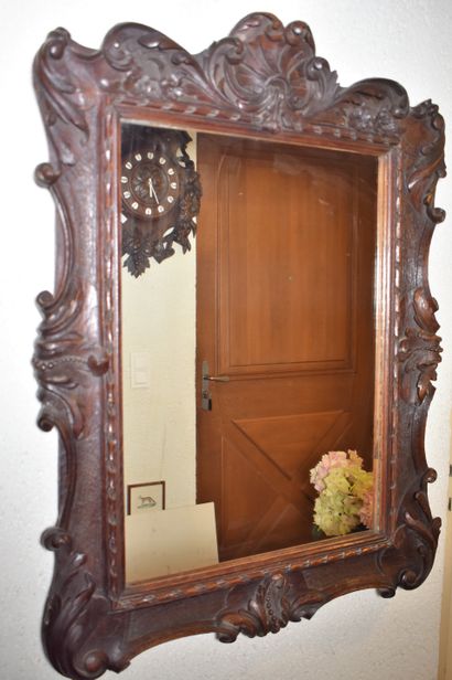 null Rectangular carved wood GLACE, Louis XV style. Height 104 - Width 79 cm