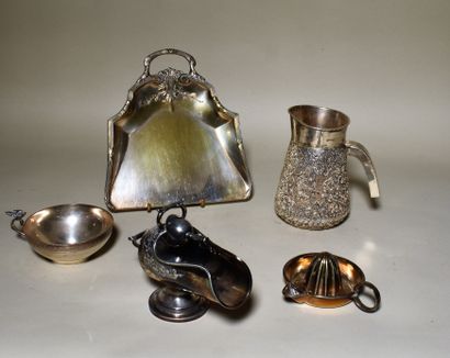null LOT of silver plated metal including a crumb tray, an English sugar bowl, a...