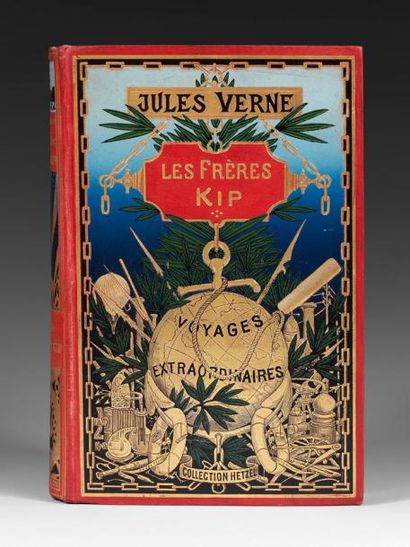 JULES VERNE LES FRÈRES KIP, 1902. Percal. polychrome, plat au globe doré. Ill. noir...