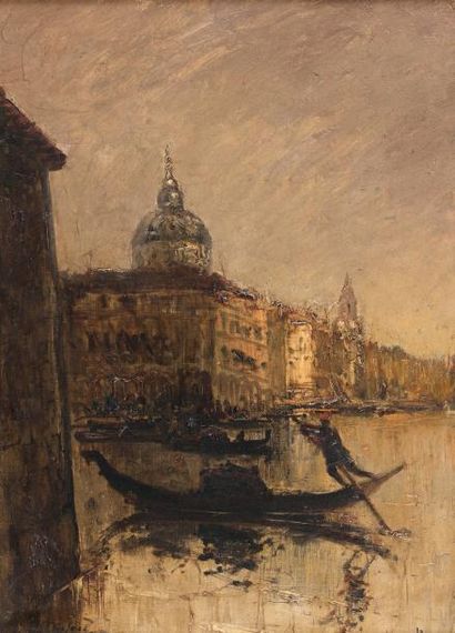 Édouard-Jacques DUFEU (1840-1900) Gondolier à Venise Toile signée en bas à gauche....