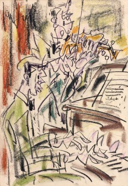 GEN PAUL (1895-1975) Le Pianiste Pastel et crayons gras sur papier signé en haut...