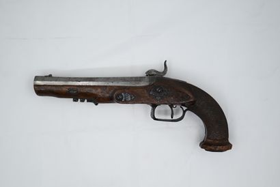 null OFFICER'S PISTOL with flint transformed with percussion, rifled barrel hair,...