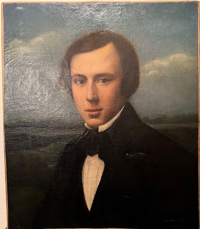 null ECOLE FRANÇAISE du XIXe siècle : Portrait d’homme à la cravate noire. Toile....