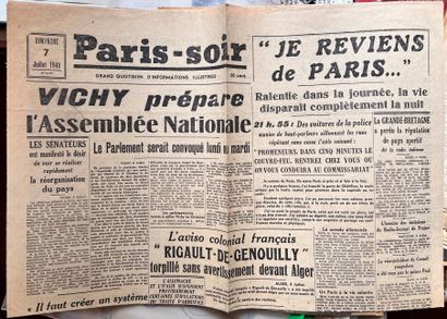 null LOT DE JOURNAUX aux UNES HISTORIQUES dont Le Réveil du matin du 8 mai 1945,...