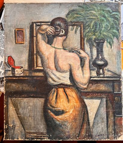 null Émile Othon FRIESZ (1879-1949) : Portrait de femme au chignon. Huile sur toile...