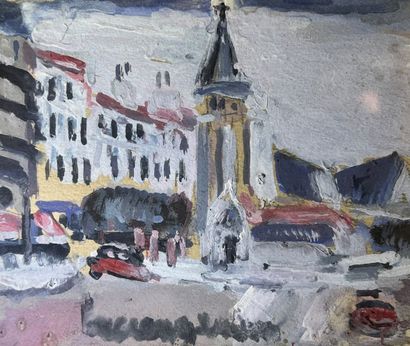 null Lucien GENIN (1894-1953) : Village de montagne sous la neige. Gouache signée...