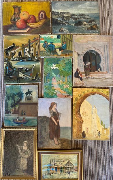 LOT of ELEVEN PAINTINGS on canvas including:...