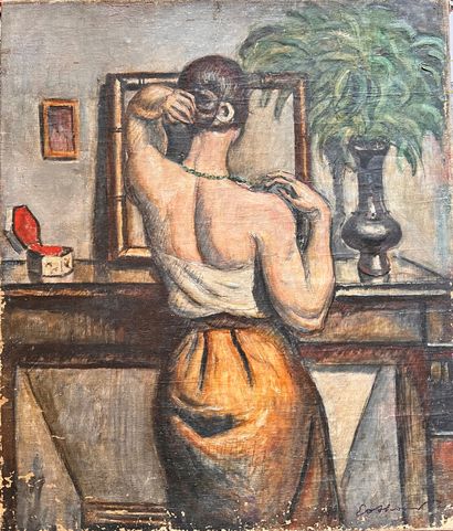 null Émile Othon FRIESZ (1879-1949) : Portrait de femme au chignon. Huile sur toile...