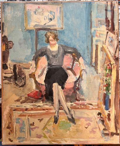 null Attribué à Émile Othon FRIESZ (1879-1949) : Portrait de femme assise à la bergère....