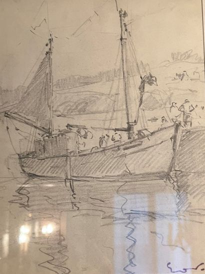 null Émile Othon FRIESZ (1879-1949) : Barque de pêche. Dessin au crayon signé du...