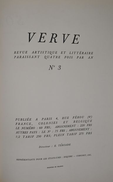 null REVUE VERVE. Vol. I, n° 3. Paris, juin 1938. Broché, couverture composée par...