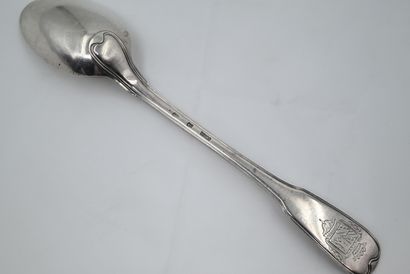 null RAGOUST SPOON in silver, model with nets armoriés. Strasbourg, 1780. Goldsmith...
