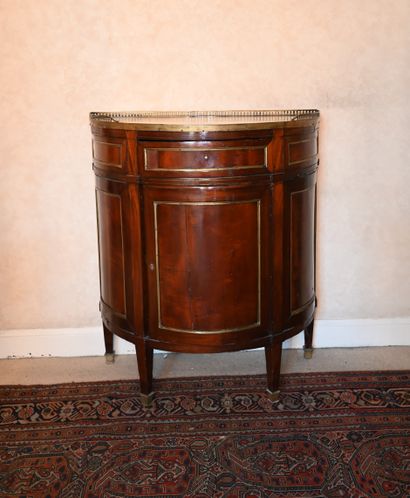 null HALF-LUNE COMMODE in veneer, opening to a door and a drawer, marble top with...