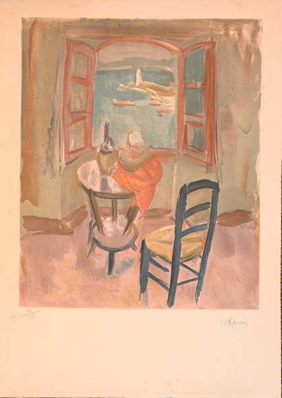 null Charles CAMOIN (1879-1965) : The window on the port. Lithograph in colors, signed...