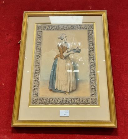 Léon NOËL (1807-1884): The Maid. Watercolor...