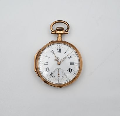 null GOUSSET WATCH in 750 (18k) yellow gold, the white enameled dial showing the...