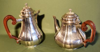 Silver ribbed GLASSER and TEAPOT, wooden...